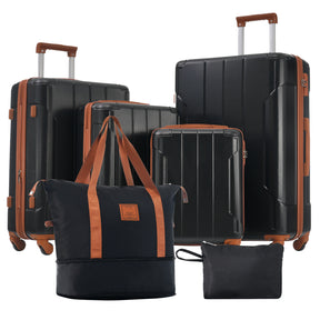 Hard shell luggage set 6-piece luggage set, expandable lightweight wheeled luggage, TSA lock, black brown - V.I.P Digital Presence