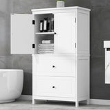 Bathroom Storage Cabinet, Cabinet with Two Doors and Drawers, Adjustable Shelf, MDF Board, White - V.I.P Digital Presence