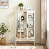 Dual door Curio cabinet with tempered glass door mirror back panel and adjustable shelf display cabinet with light bulbs, white - V.I.P Digital Presence