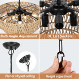 6-Light Dining Room Light Fixture, Wicker Pendant Lighting with 4-Tier Woven Lampshade, Large Farmhouse Chandeliers (20") - V.I.P Digital Presence