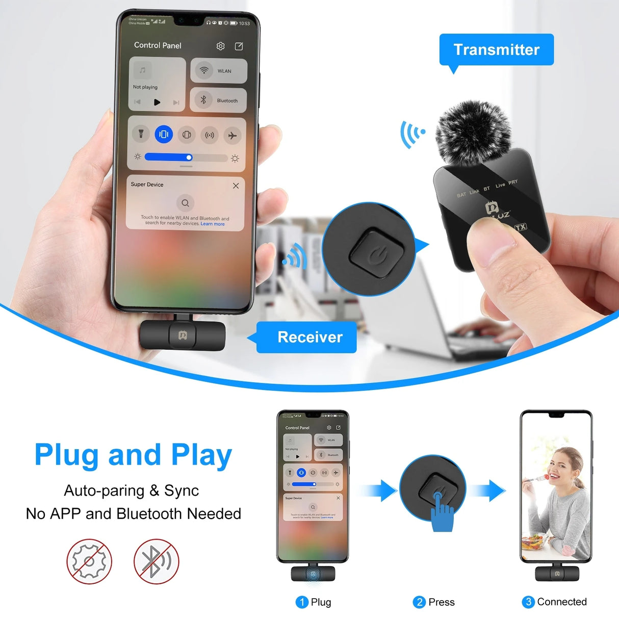 Wireless lavalier microphone mobile phone outdoor live recording noise reduction 1-to-2 wireless microphone - V.I.P Digital Presence
