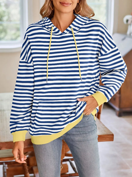 Loose casual striped hooded sweatshirt - V.I.P Digital Presence