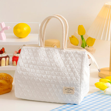 ins style small fresh outdoor large capacity picnic insulation and cold storage bag fashionable diamond pattern zipper lunch box bag student lunch bag - V.I.P Digital Presence