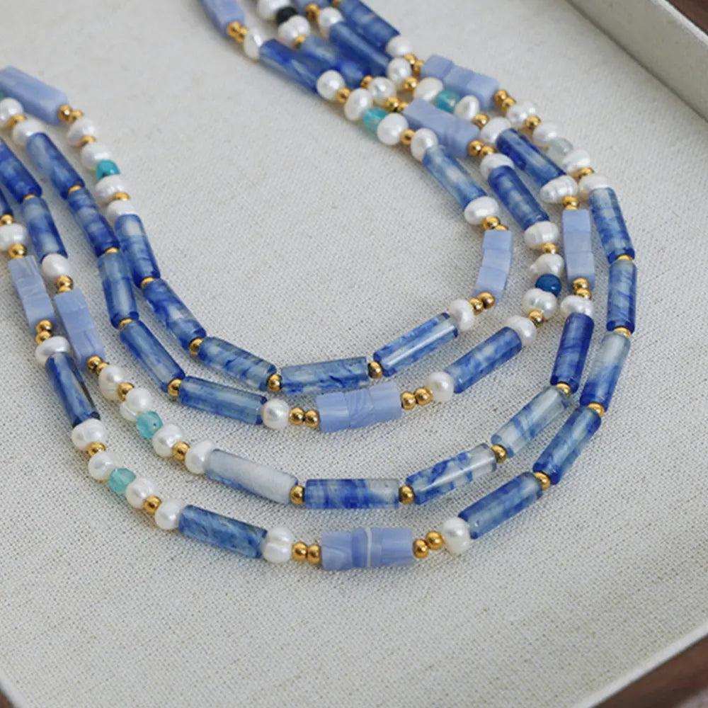 Freshwater Pearl Titanium Steel Geometric Bead Necklace - V.I.P Digital Presence