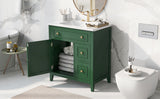 30" Bathroom Vanity with Sink Top, Bathroom Vanity Cabinet with Door and Two Drawers, Solid Wood Frame, One Package, Green - V.I.P Digital Presence