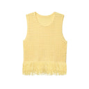 Fashionable Casual Tassel Design Plaid Knitted Top for Women - V.I.P Digital Presence