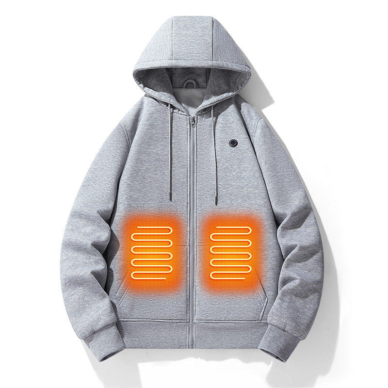 European and American zipper cardigan heating hoodie intelligent hooded five zone heating jacket outdoor warm electric clothing for men - V.I.P Digital Presence