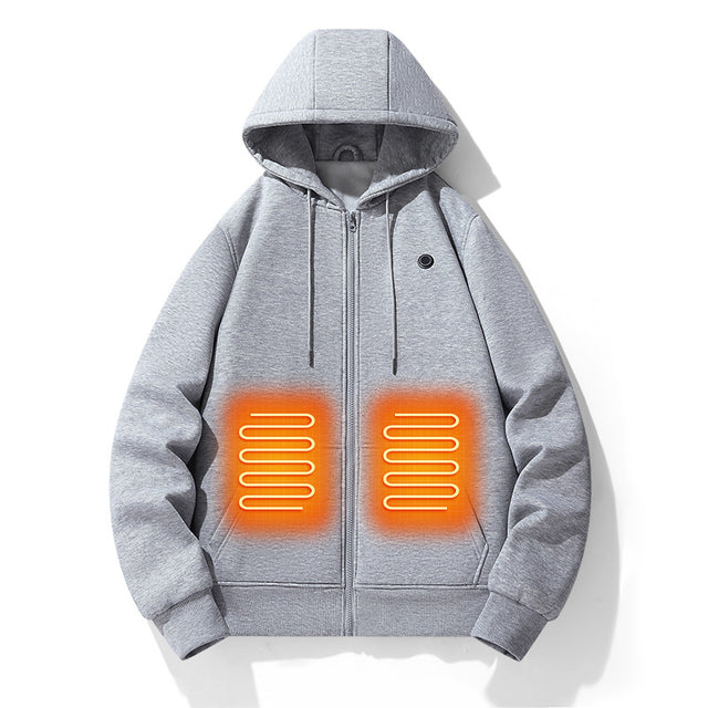 European and American zipper cardigan heating hoodie intelligent hooded five zone heating jacket outdoor warm electric clothing for men - V.I.P Digital Presence