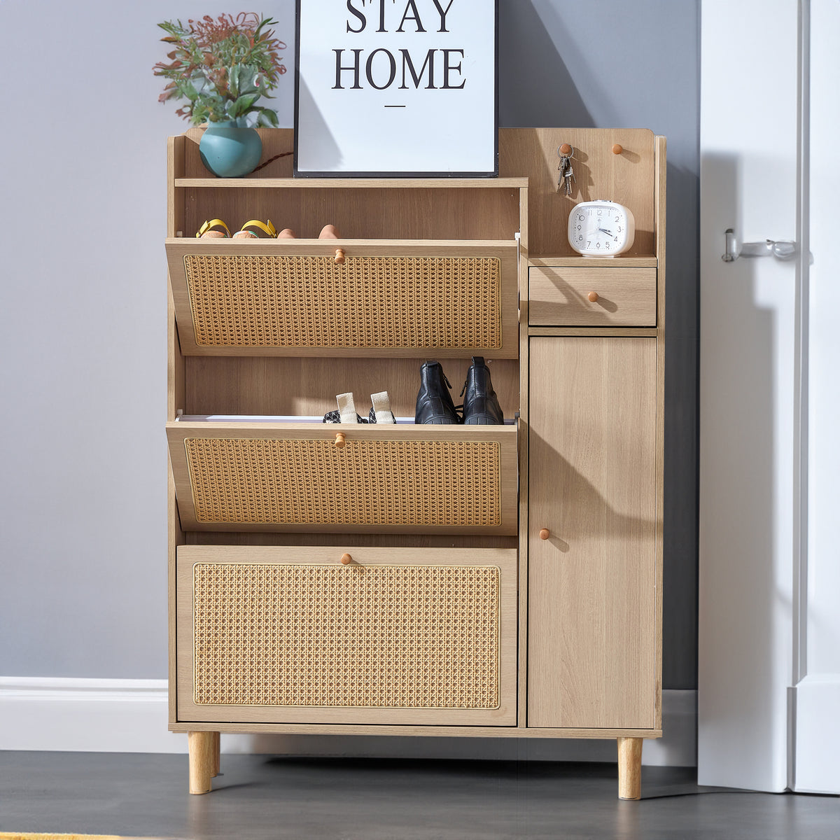 Modern minimalist storage cabinet MDF bed top cabinet Japanese rattan shoe cabinet, small home furniture - V.I.P Digital Presence