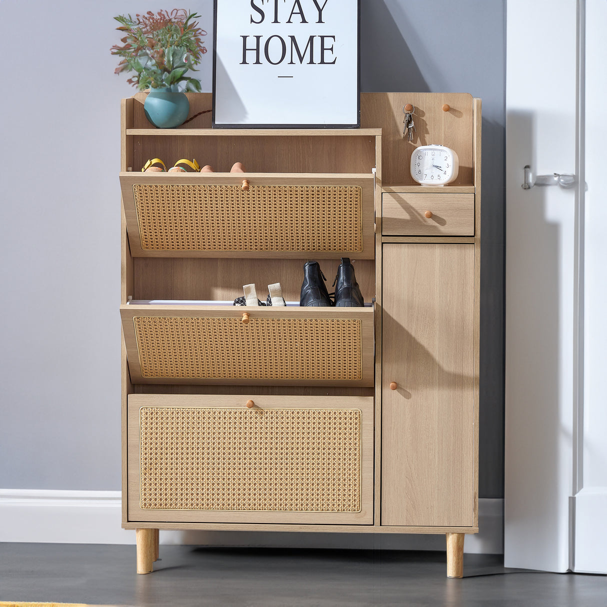Modern minimalist storage cabinet MDF bed top cabinet Japanese rattan shoe cabinet, small home furniture - V.I.P Digital Presence