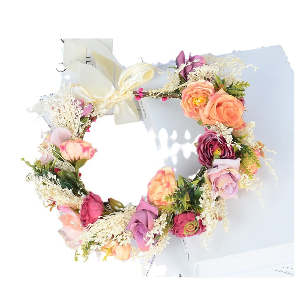 Hawaiian wreath hair band bride wedding headdress Bridesmaid photo simulation flower hay hair band - V.I.P Digital Presence