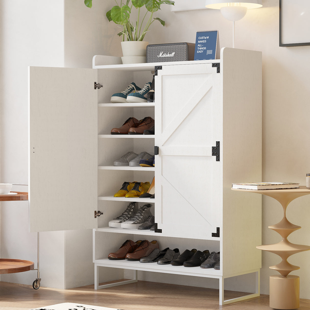 Shoe Cabinet with Doors, 6-Tier Shoe Storage Cabinet with Adjustable Shelves, Wooden Shoes Rack Shoe Storage Organizer - V.I.P Digital Presence