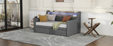 Twin Size Daybed with Storage Drawers, Upholstered Daybed with Charging Station and LED Lights, Gray - V.I.P Digital Presence