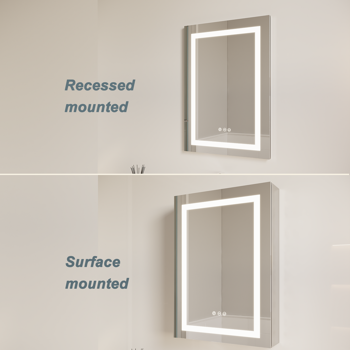 26x20 inch Bathroom Medicine Cabinet with LED Mirror, Anti-Fog, Waterproof3000K~6000K Single Door Lighted Bathroom Cabinet with Touch SwichDimmable Recessed or Surface Mount (Right Door) - V.I.P Digital Presence