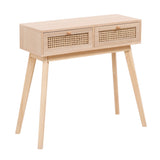 Side table with two real rattan drawers, solid wood table legs can be used in the dining room living room,bedroom - V.I.P Digital Presence