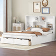 Queen Size Platform Bed with Storage Headboard and 2 Drawers, White - V.I.P Digital Presence