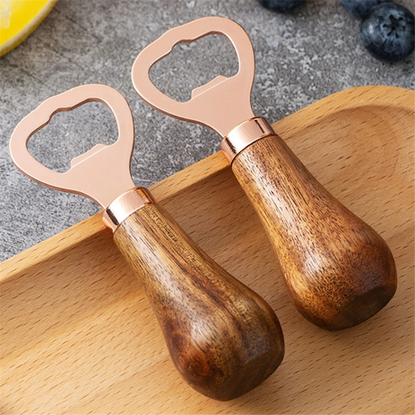 Stainless Steel Beer Bottle Opener with Wood Handle, Kitchen Tools, Anniversary Wedding Gift Rose Gold - V.I.P Digital Presence