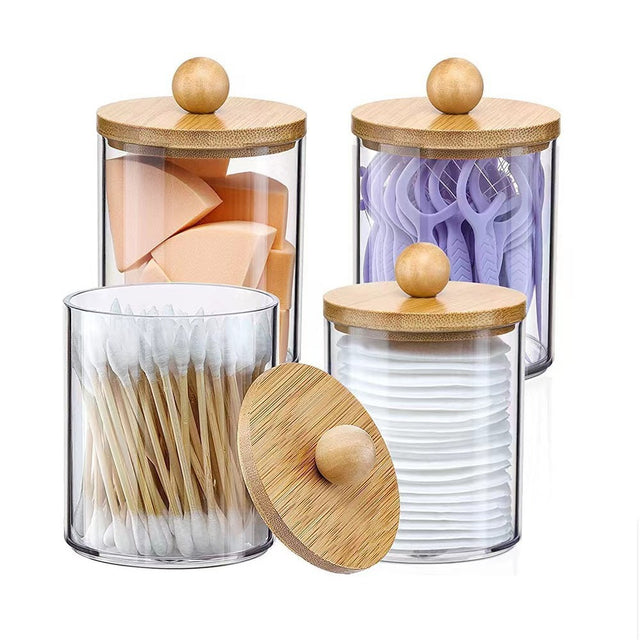 Bamboo cover cotton swab box portable round container cosmetic cotton puff storage box cotton swab makeup remover cotton box - V.I.P Digital Presence