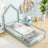 Twin Size Wood bed with House-shaped Headboard Floor bed with Fences,Light Green - V.I.P Digital Presence