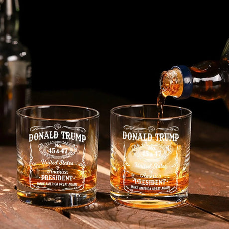 Transparent whiskey glass round straight mouth glass household wine glass beer cup bar tumbler kitchen utensil Trump print glass - V.I.P Digital Presence