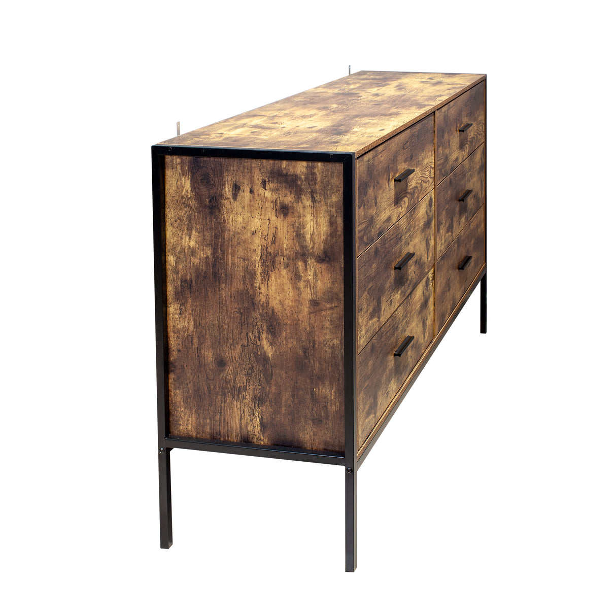 Industrial Style 6 Drawer Double Dresser Rustic Brown Wood Storage Dresser Clothes Organizer with Sturdy Steel Frame - V.I.P Digital Presence