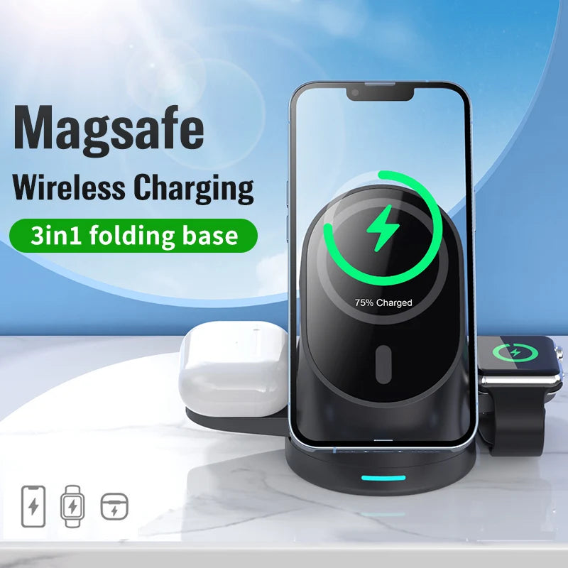 Magnetic wireless charger vertical three in one wireless charging stand suitable for Apple phones headphones and watcheser - V.I.P Digital Presence