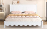 Queen Size Wood Platform Bed Frame, Retro Style Bed with Rectangular Headboard,No Need Box Spring,White - V.I.P Digital Presence