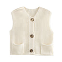 Street Fashion Crochet Hollow Vest Solid Color Versatile Round Neck Jacket - V.I.P Digital Presence