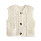 Street Fashion Crochet Hollow Vest Solid Color Versatile Round Neck Jacket - V.I.P Digital Presence