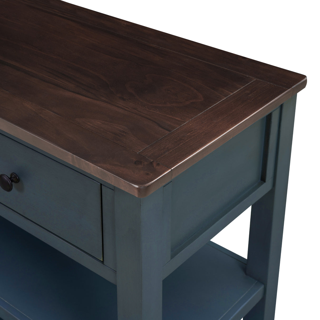 Retro Design Console Table with Two Open Shelves, Pine Solid Wood Frame and Legs for Living Room (Navy) - V.I.P Digital Presence