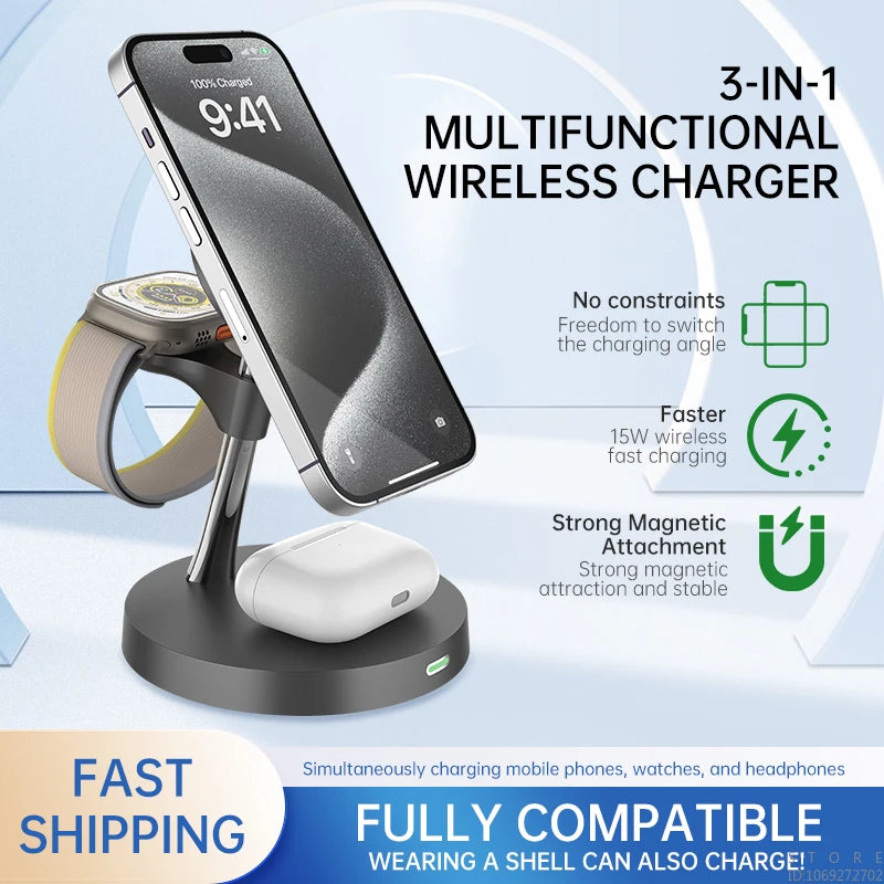 Zinc alloy magnetic bracket magnetic three in one wireless charger suitable for Apple magnetic fast charging - V.I.P Digital Presence