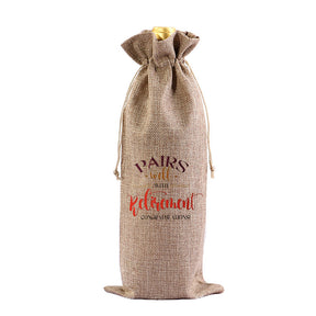 Red Wine Bag for Retirement Celebration: Party Wine Packaging Bag, Imitation Linen Drawstring Pouch, Gift Bag - V.I.P Digital Presence