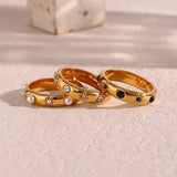 18K Gold Plated Green Zircon Pearl Rings For Women Waterproof Hypoallergenic Dainty Gold Ring Stainless Steel Jewelry - V.I.P Digital Presence