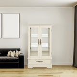 Light colored glass cabinet Curio display cabinet with adjustable glass frame, 2 doors and 1 drawer, including white light bulbs - V.I.P Digital Presence