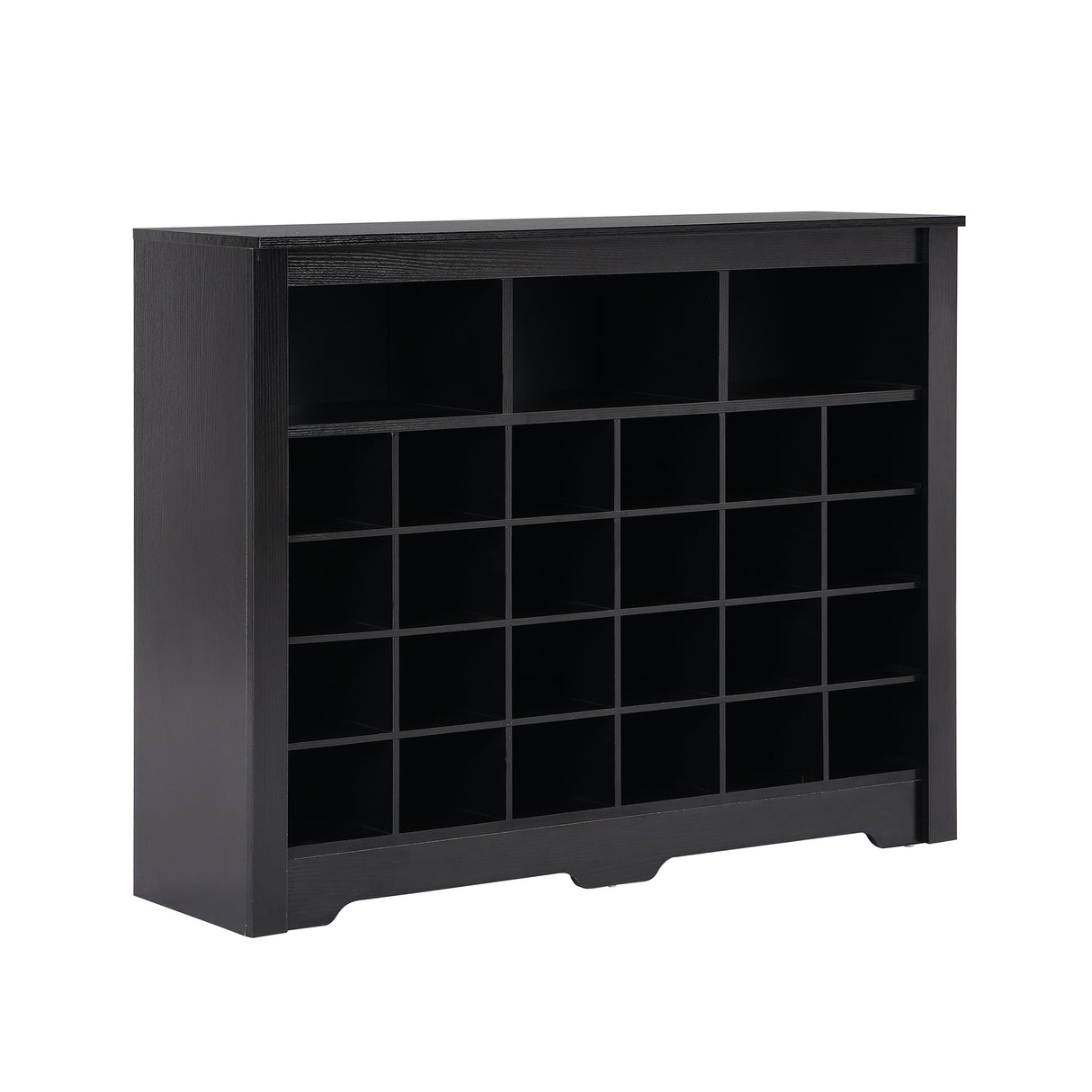 ONTREND Sleek Design 24 shoe cabinet, modern shoe cabinet with curved base, high-quality multifunctional side panel, black - V.I.P Digital Presence