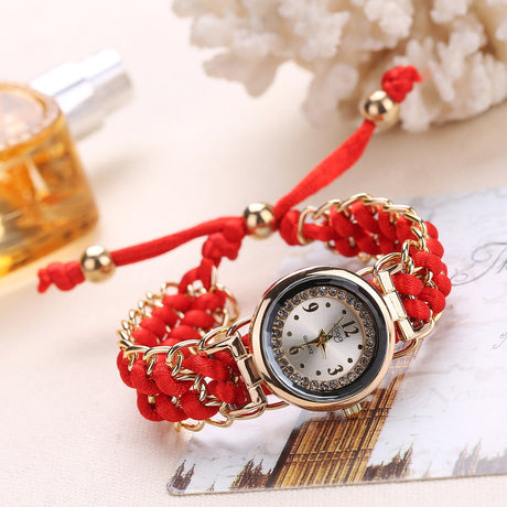 New small dial with diamond inlay Women's woven rope watch Women's creative fashion retractable rope quartz watch - V.I.P Digital Presence