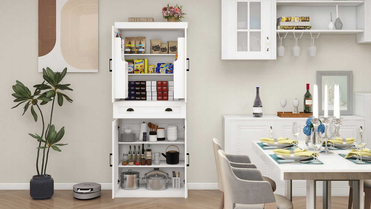 71" Kitchen Pantry Storage Cabinet with 4 Doors(2Doors with Racks)1 Drawer 2 Adjustable Shelves Freestanding Cupboard - V.I.P Digital Presence