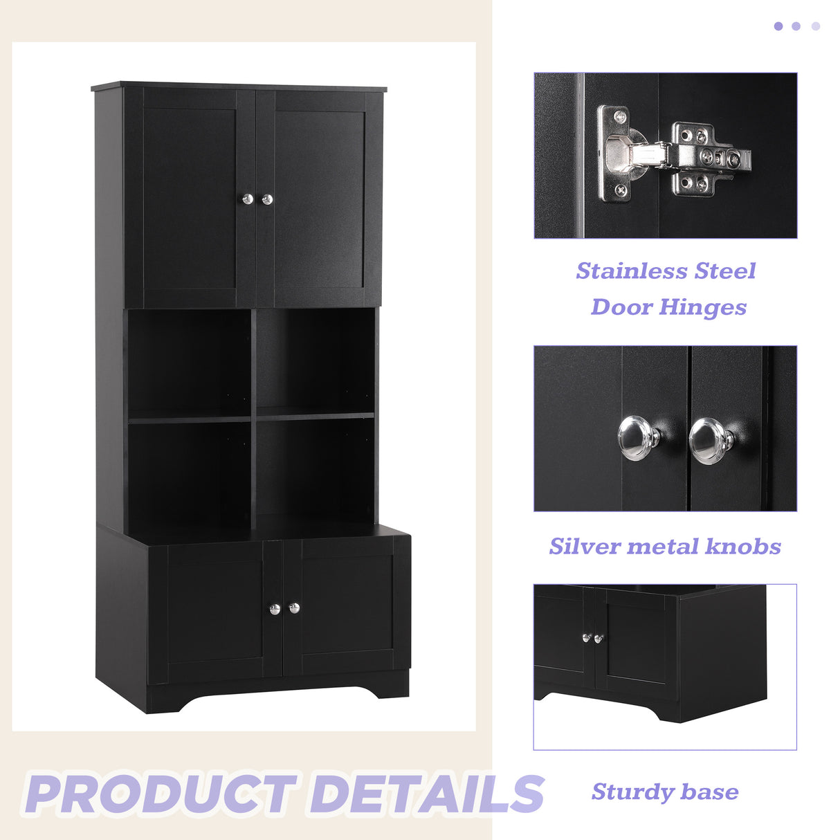 Bathroom storage cabinet, 4-door independent cabinet, adjustable shelf, open multi-layer shelf, black - V.I.P Digital Presence