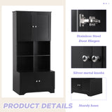 Bathroom storage cabinet, 4-door independent cabinet, adjustable shelf, open multi-layer shelf, black - V.I.P Digital Presence