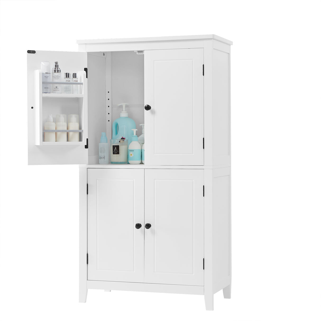 Bathroom floor storage cabinet, bathroom storage unit, 4-door independent cabinet, adjustable shelf, adaptive shelf, white - V.I.P Digital Presence