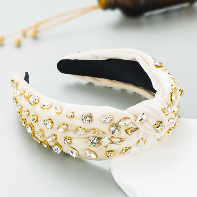 Exaggerated Fashion Hair Bands Female Corduroy Temperament Sweet Hair Ornaments Wide Side Knotted With Diamonds Headband - V.I.P Digital Presence