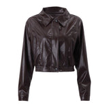 Women's Short Leather Jacket Retro Zipper PU American Casual Motorcycle Coat - V.I.P Digital Presence