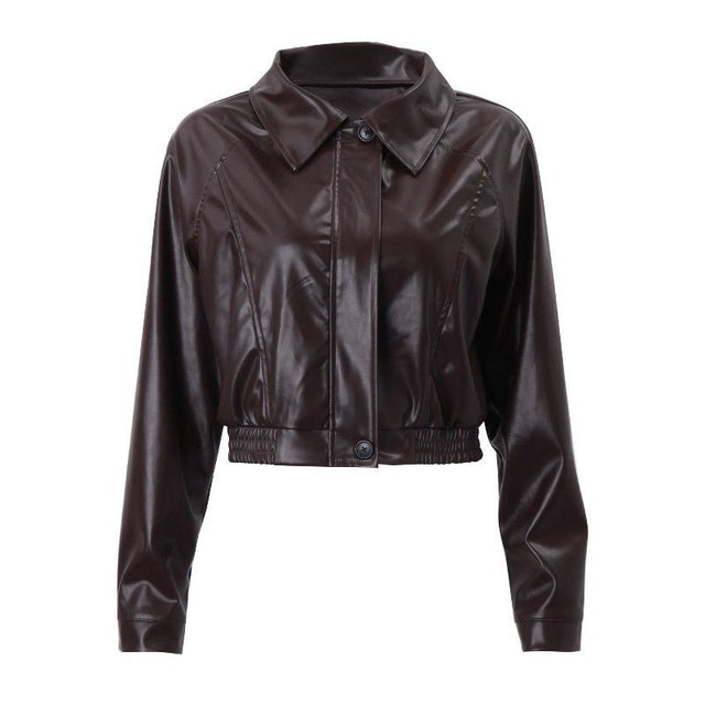 Women's Short Leather Jacket Retro Zipper PU American Casual Motorcycle Coat - V.I.P Digital Presence