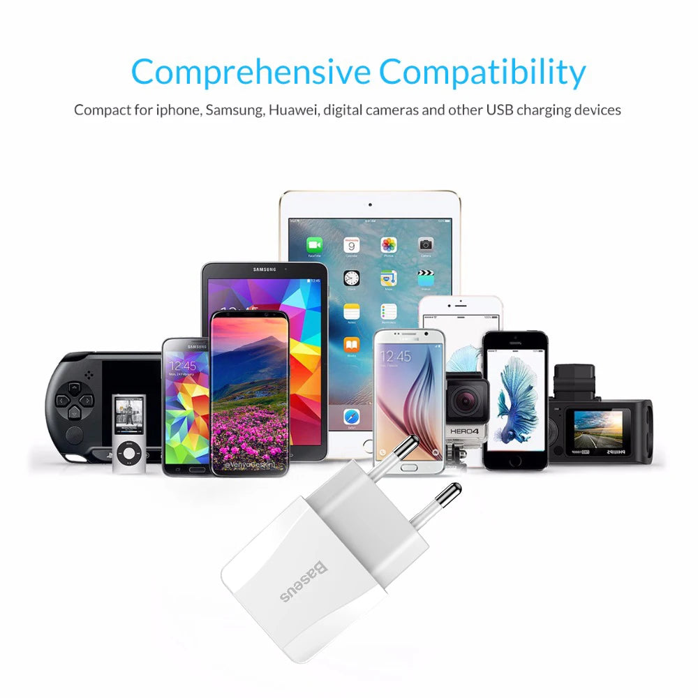 Baseus 5V 2.1A Dual USB Charger For Phone Fast Charging Charger Portable EU Plug Travel Adapter Wall charger