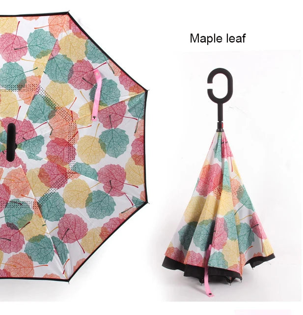 C Handle Windproof Reverse Folding Umbrella Man Women Sun Rain Car Inverted Umbrellas - V.I.P Digital Presence