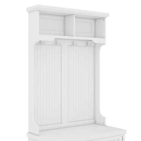 Hall Tree with Storage Shoe Bench for Entryway and Hallway, 4-in-1 Design Coat Racks with 4 Hooks for Living Room, White - V.I.P Digital Presence