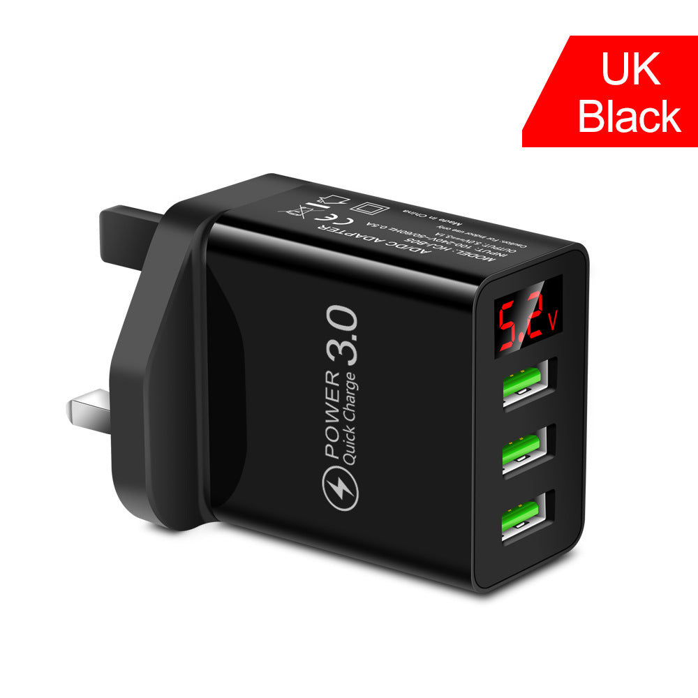 Digital display phone charger 3USB digital display screen fast charger, multi port USB charging head - V.I.P Digital Presence
