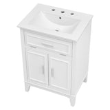 24" Bathroom Vanity with Sink, Bathroom Vanity Cabinet with One Flip Drawer and Doors, Solid Wood and MDF, White - V.I.P Digital Presence