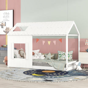 Twin Size House Bed with Roof and Window - White - V.I.P Digital Presence