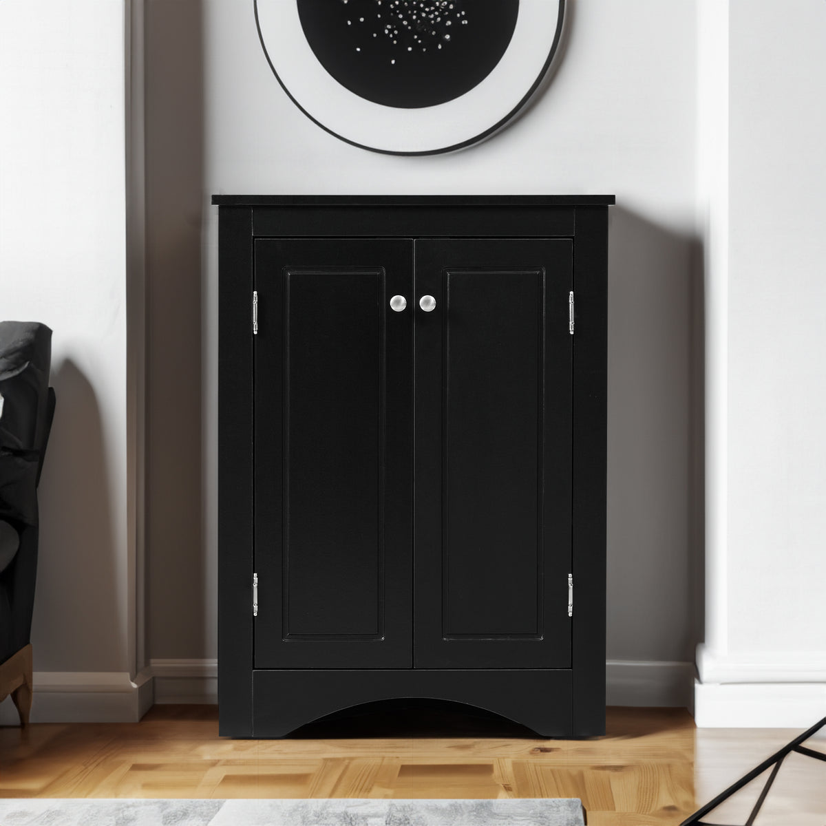 Black Triangle Bathroom Storage Cabinet with Adjustable Shelves, Freestanding Floor Cabinet for Home Kitchen - V.I.P Digital Presence